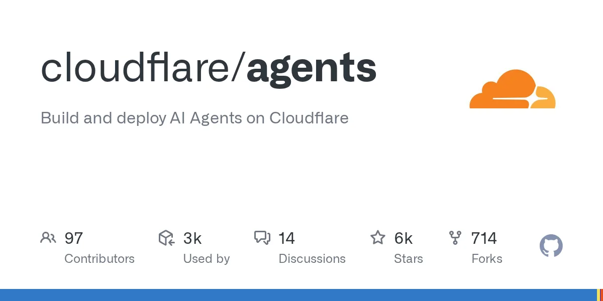Card do repositório cloudflare/agents no GitHub, com 5 mil estrelas