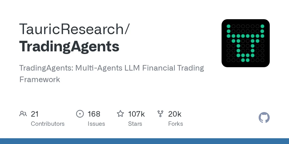 Card do repositório TradingAgents no GitHub, com 106 mil estrelas